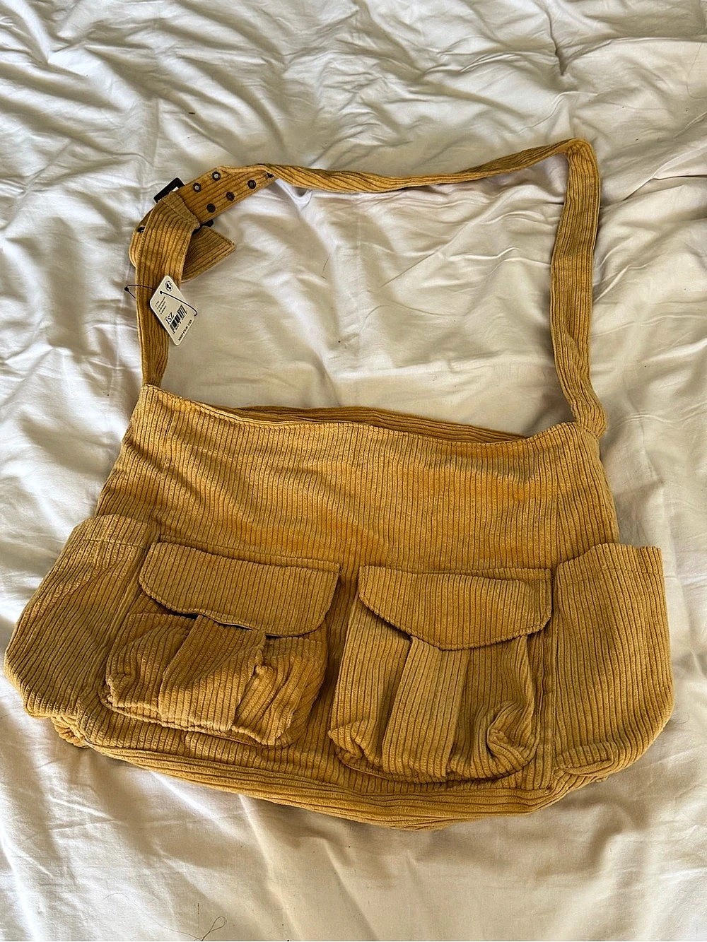 NWT Free People Honeybee Corduroy Tote Shoulder Bag in Yellow